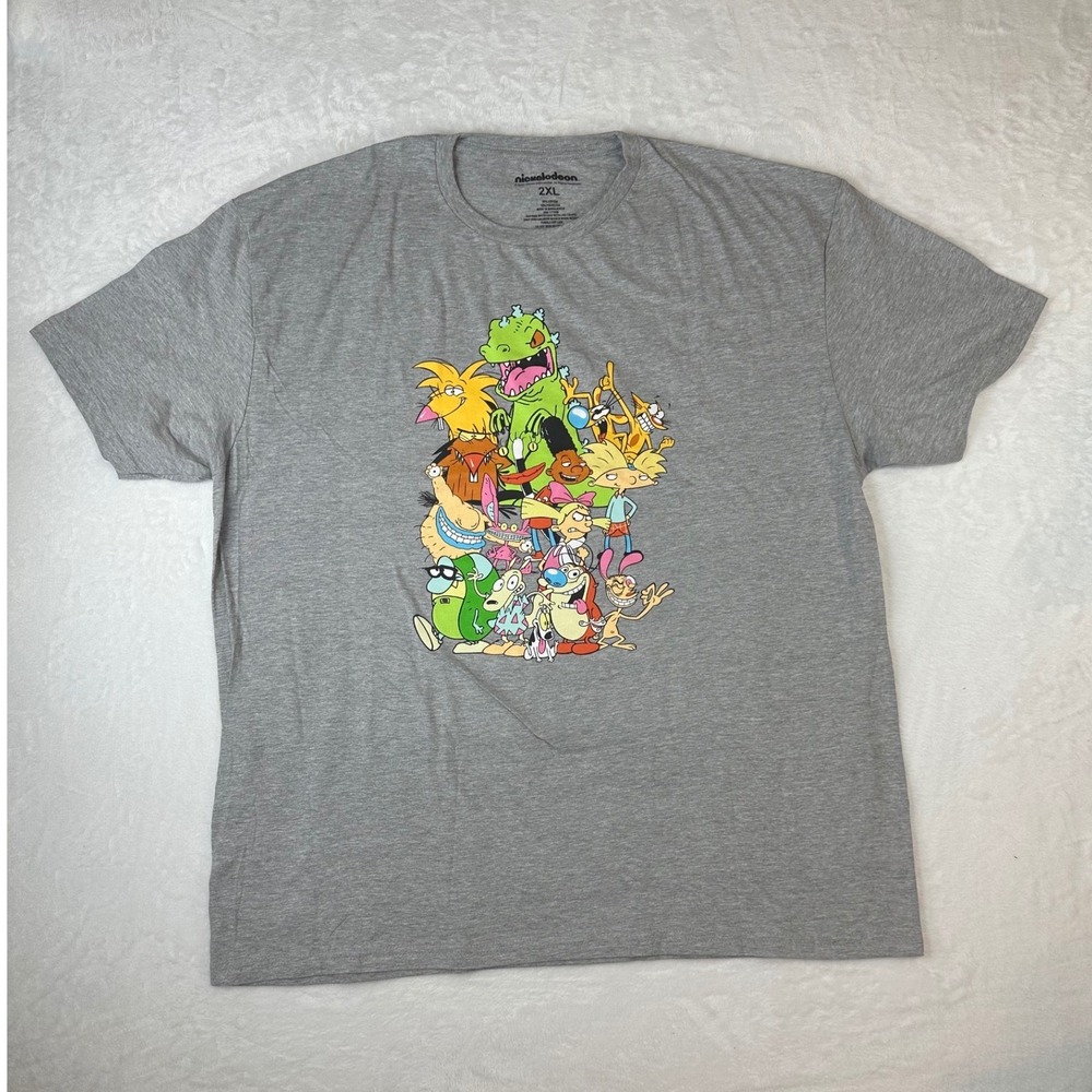 NWOT Nickelodeon Mens 2XL Gray T-Shirt 90s Cartoon Characters Reptar Arnold